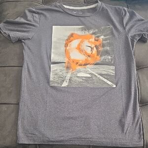 Old Navy Charcoal Tee with Vibrant Orange Baseball Graphic